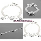 Pulseira 3 Corações Prata 925.